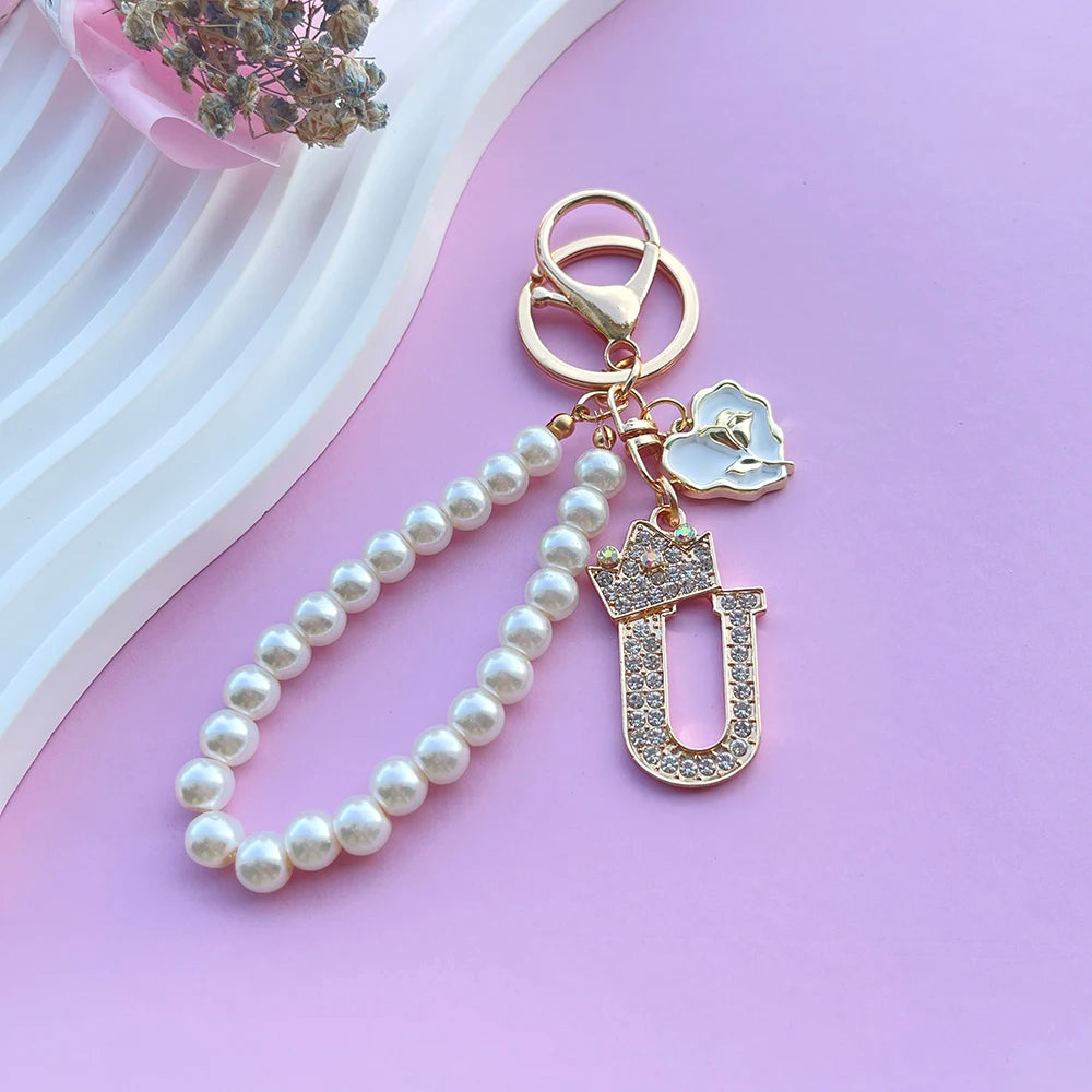 Pearl Crown Initial Keychain (A–Z)