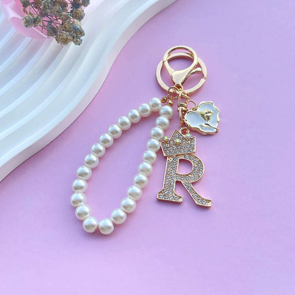 Pearl Crown Initial Keychain (A–Z)