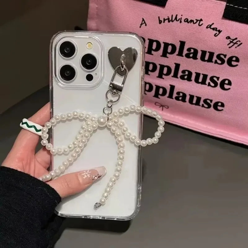 Pearl Bow & Heart Bag Charm