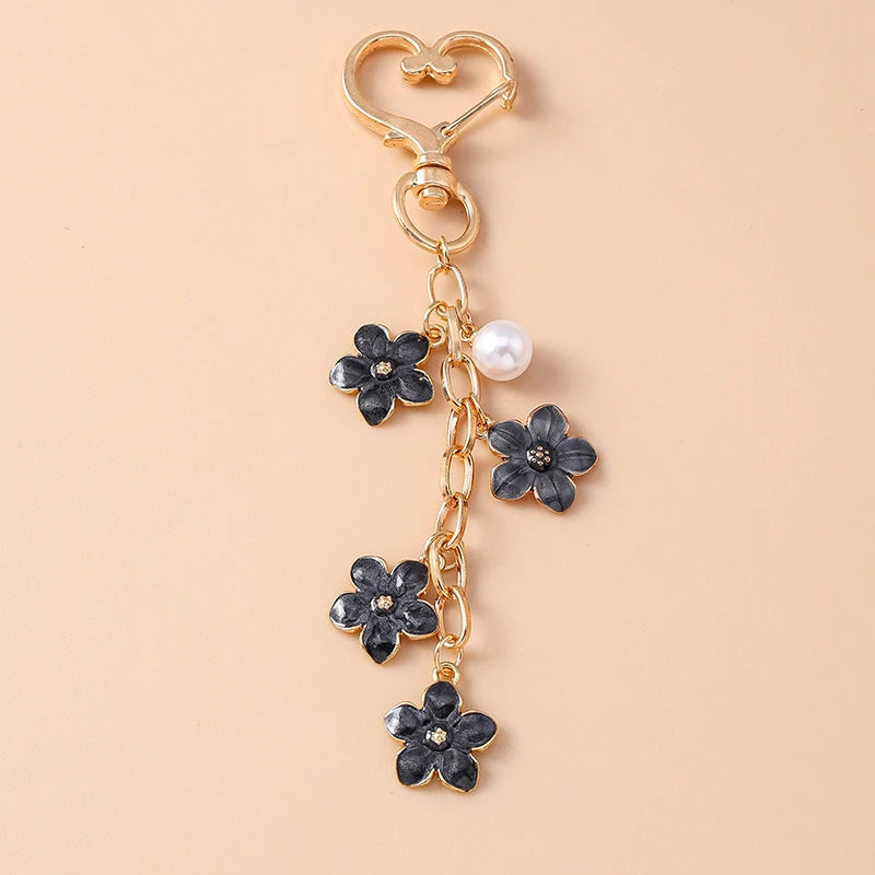 Enamel Pearl Flower Keychain