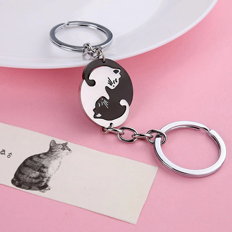 Hugging Cats Couple Keychain