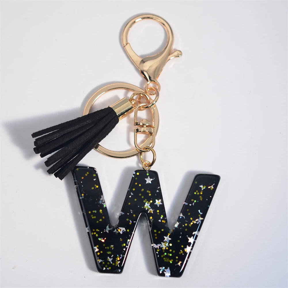 Glitter Initial Tassel Keychain (A–Z)
