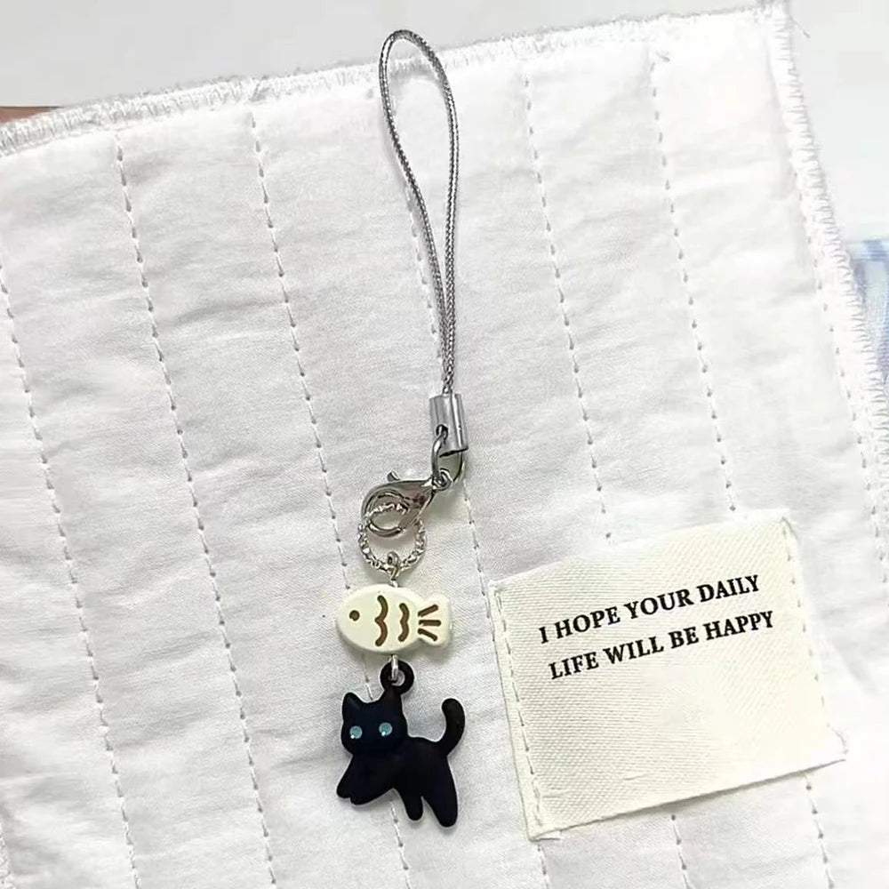 Black Cat Phone Charm Keychain