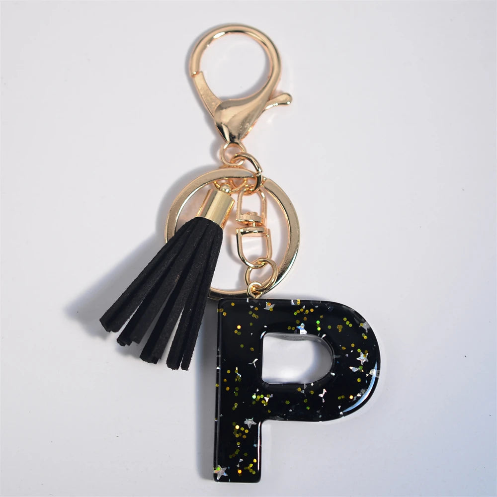 Glitter Initial Tassel Keychain (A–Z)