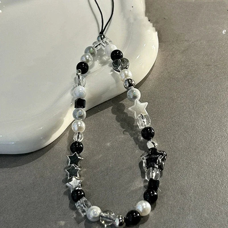 Handmade pearl and star beaded phone charm strap