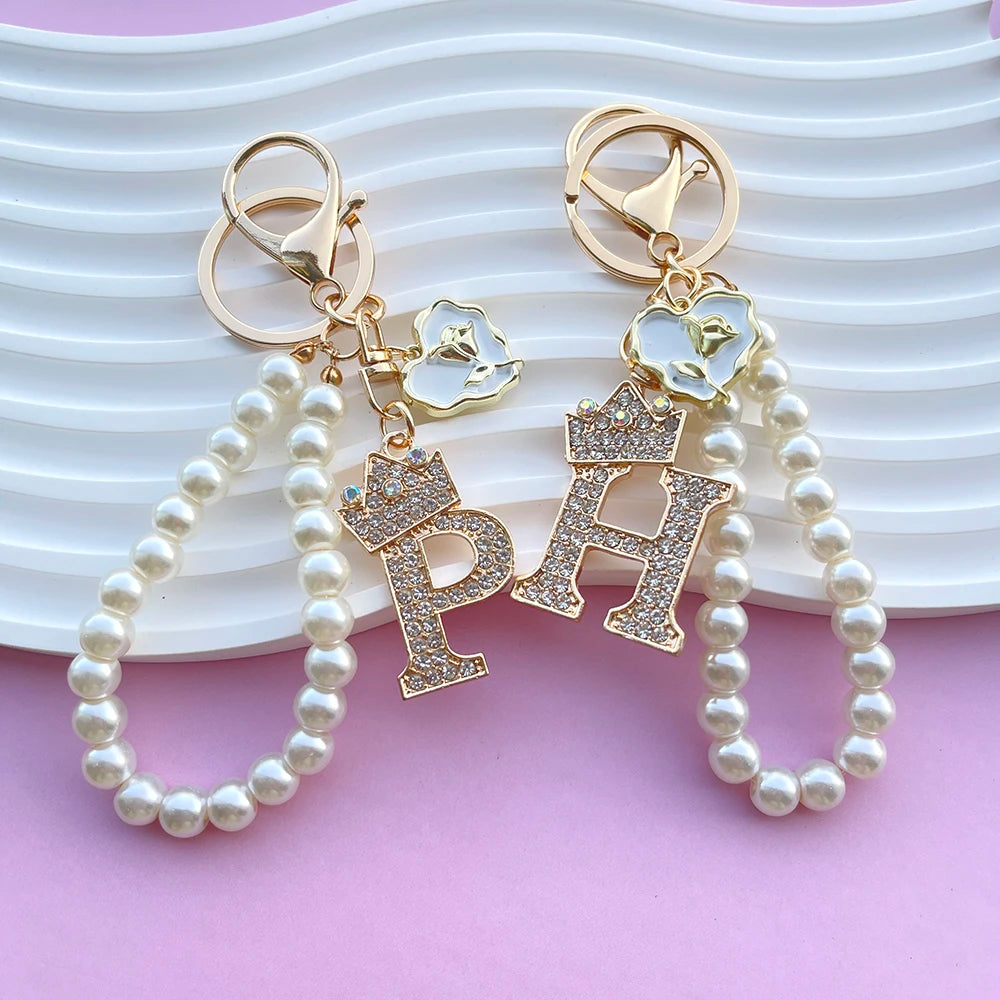 Pearl Crown Initial Keychain (A–Z)