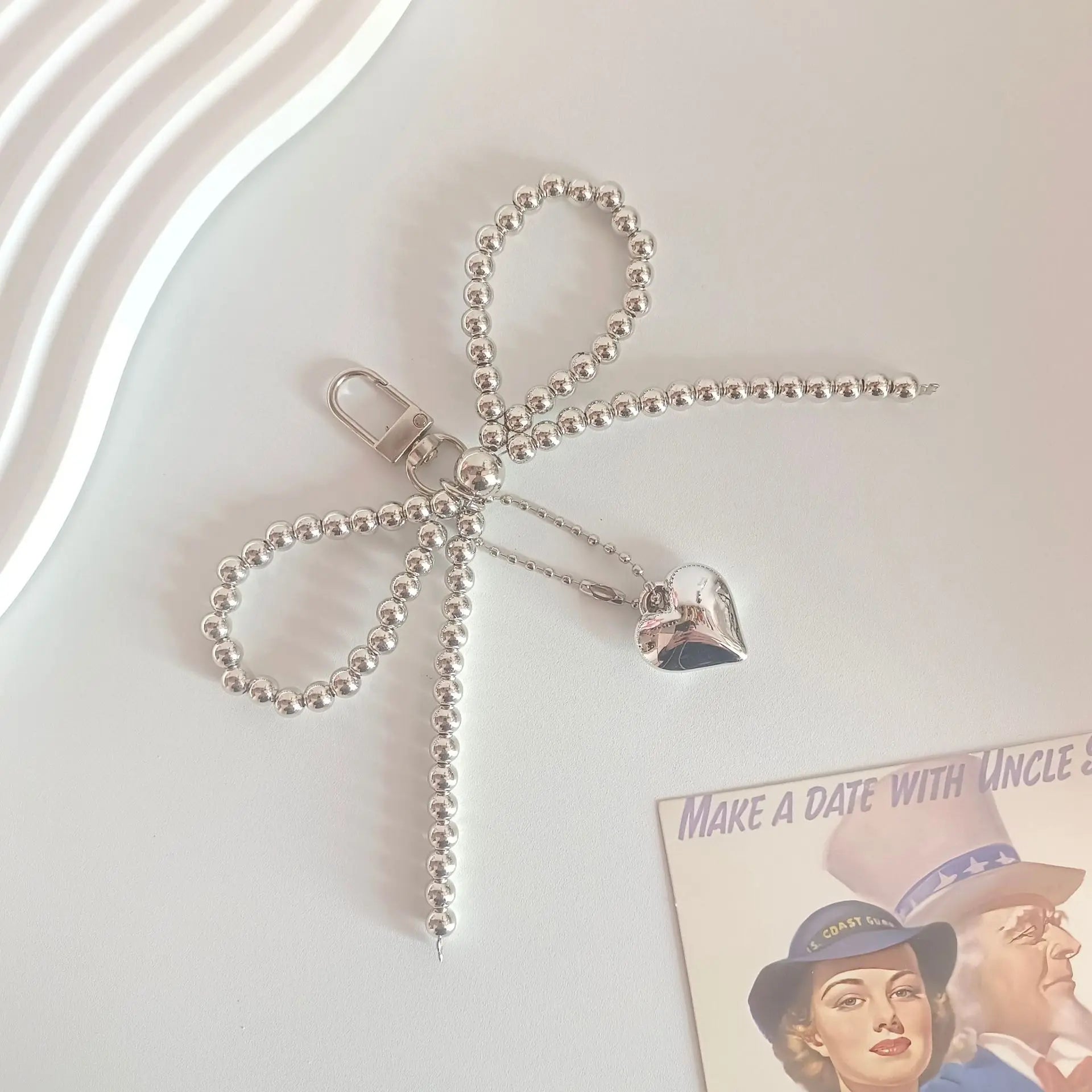 Pearl & Lace Bow Bag Charm