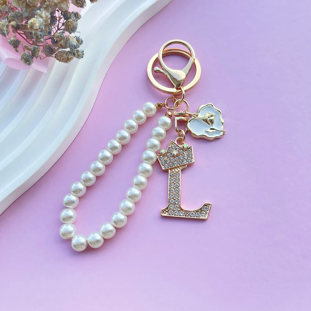 Pearl Crown Initial Keychain (A–Z)