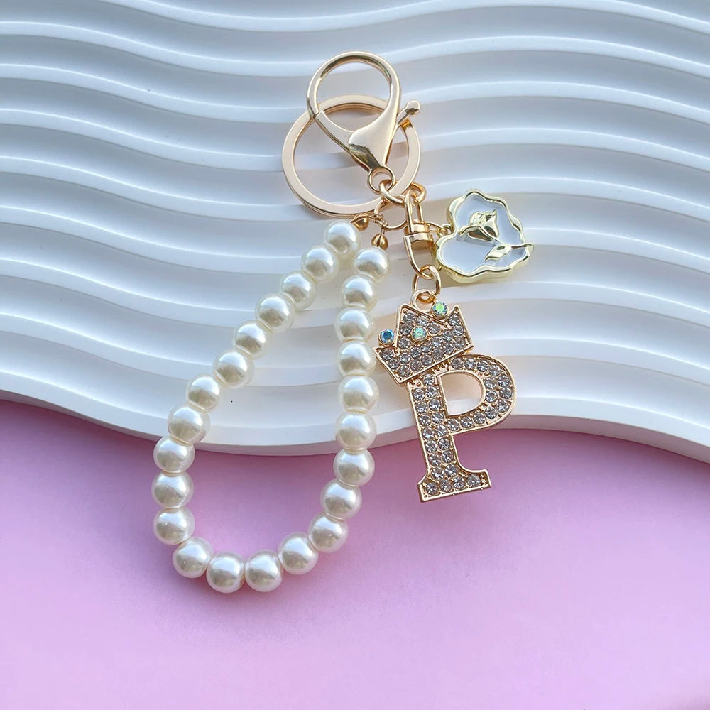 Pearl Crown Initial Keychain (A–Z)