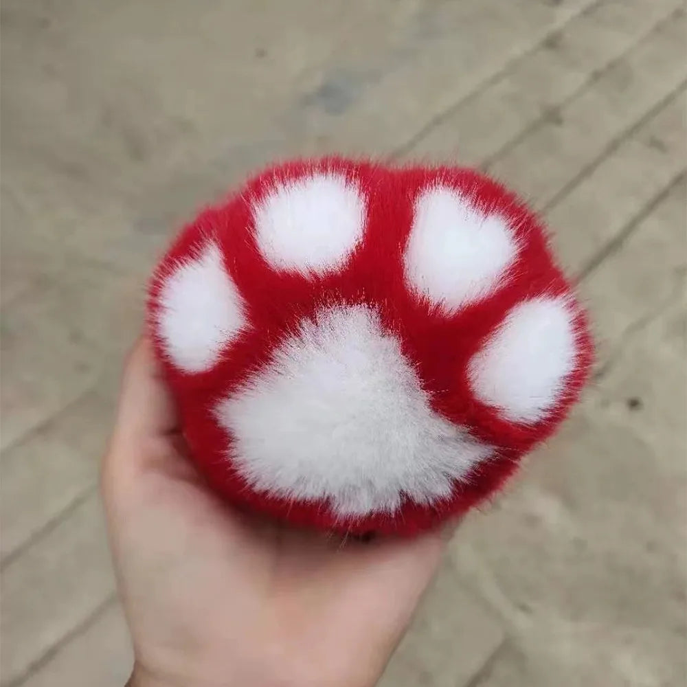 Fluffy Cat Paw Pompom Keychain