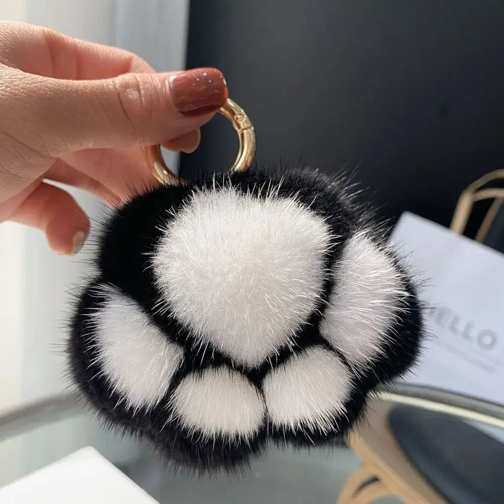 Fluffy Cat Paw Pompom Keychain