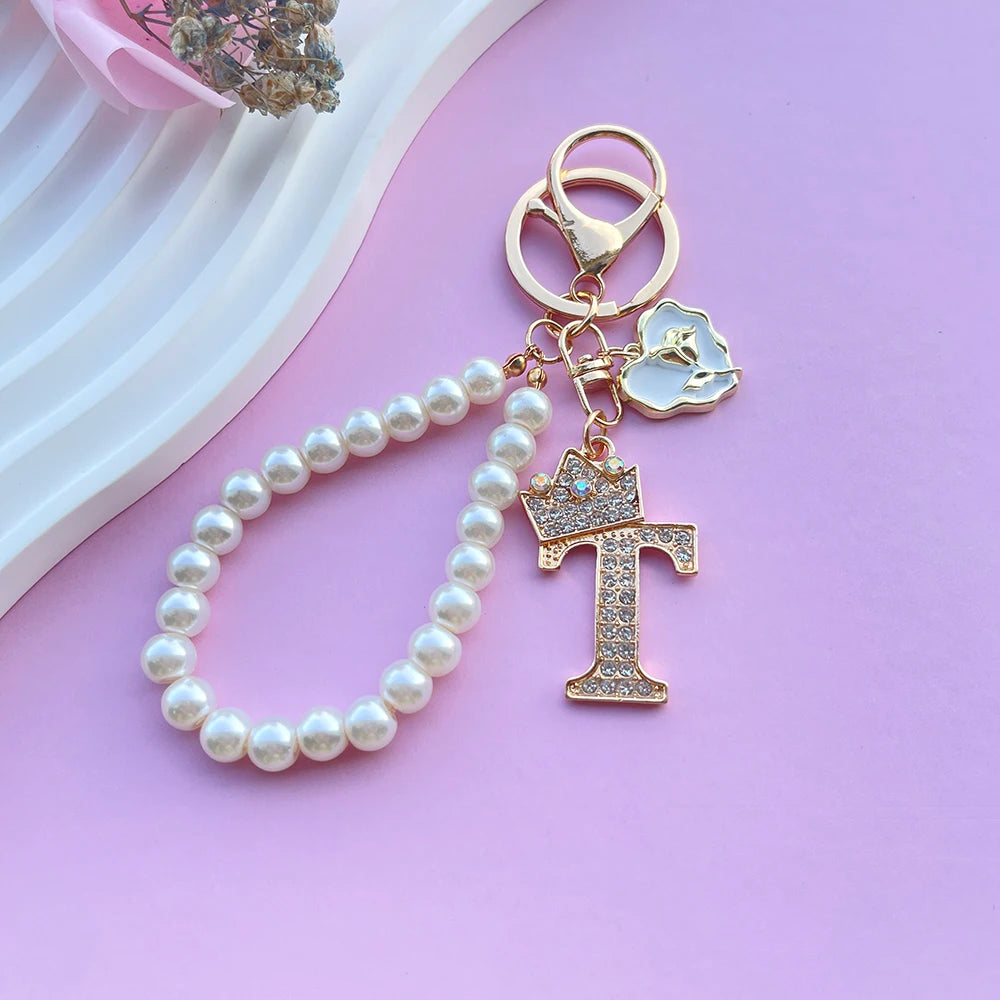 Pearl Crown Initial Keychain (A–Z)