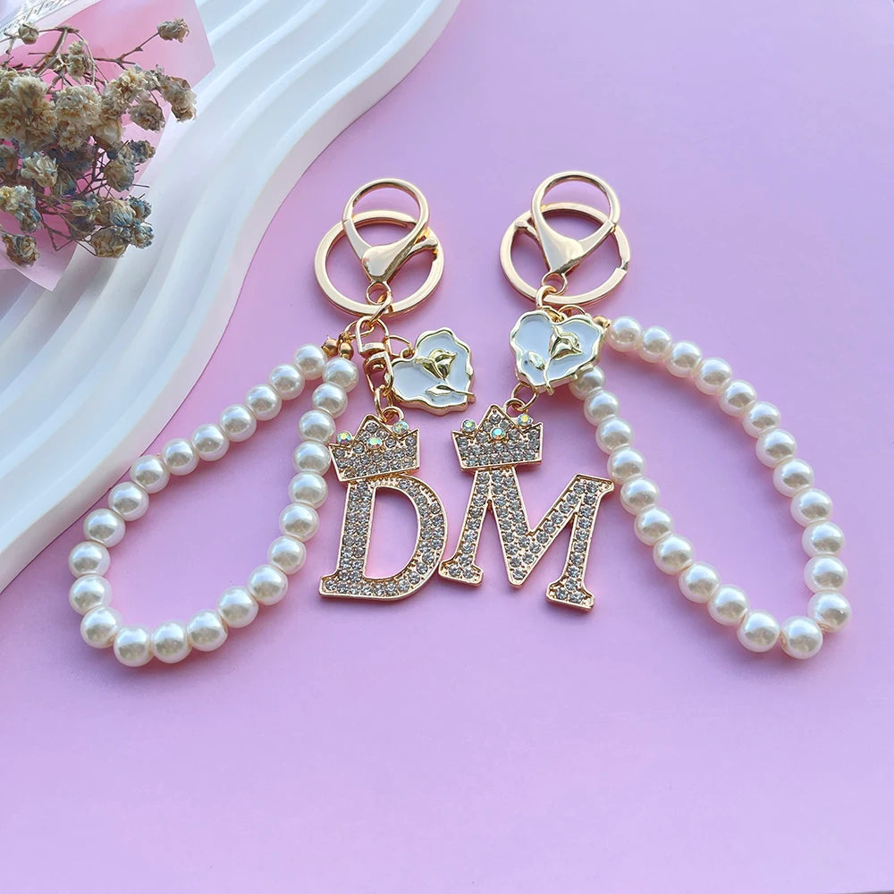 Pearl Crown Initial Keychain (A–Z)